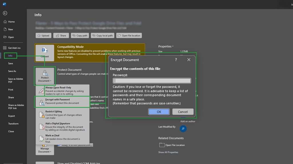 Encrypting a Document on Microsoft Word