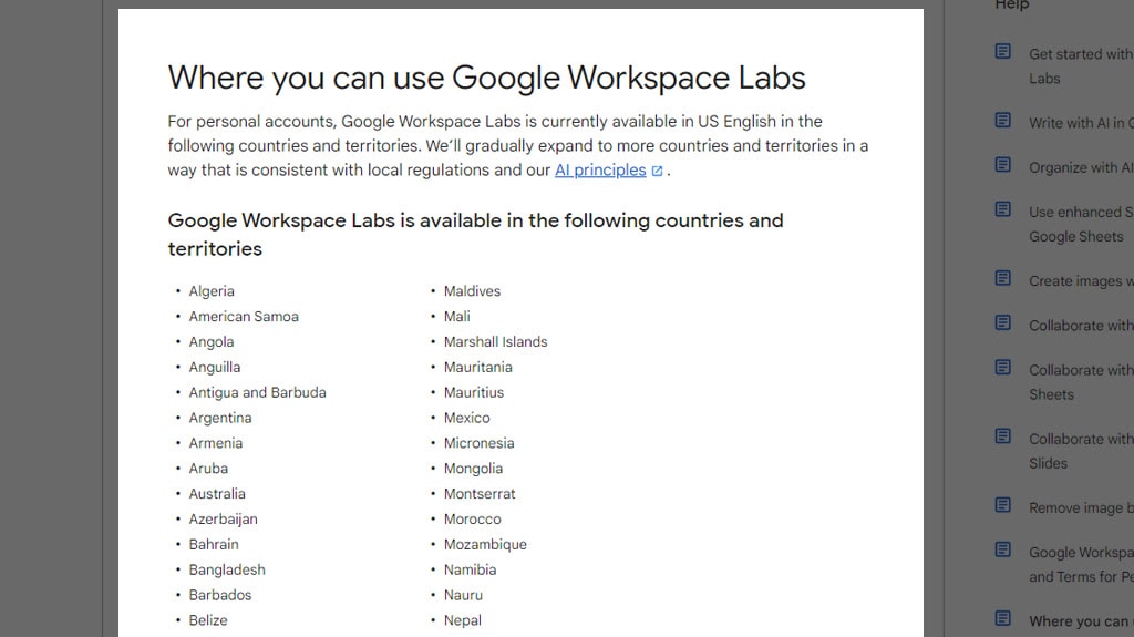 Google Workspace Labs Available Locations