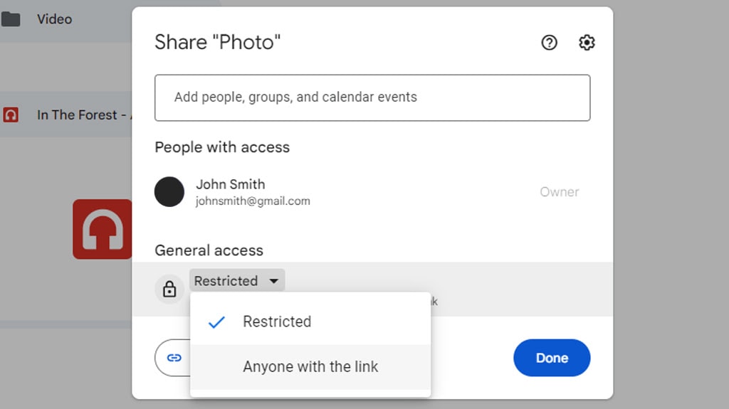 Sharing a File on Google Drive