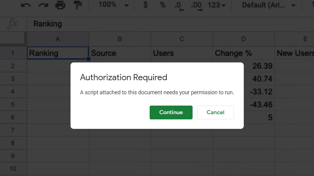 Authorizing a Google Apps Script