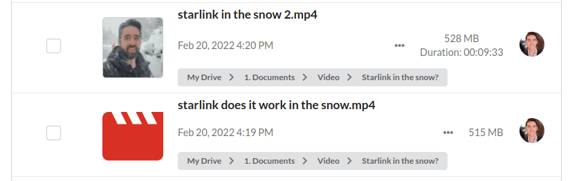 Comparison of file view in Filerev for videos that are processed vs videos that are unprocessed in Google Drive