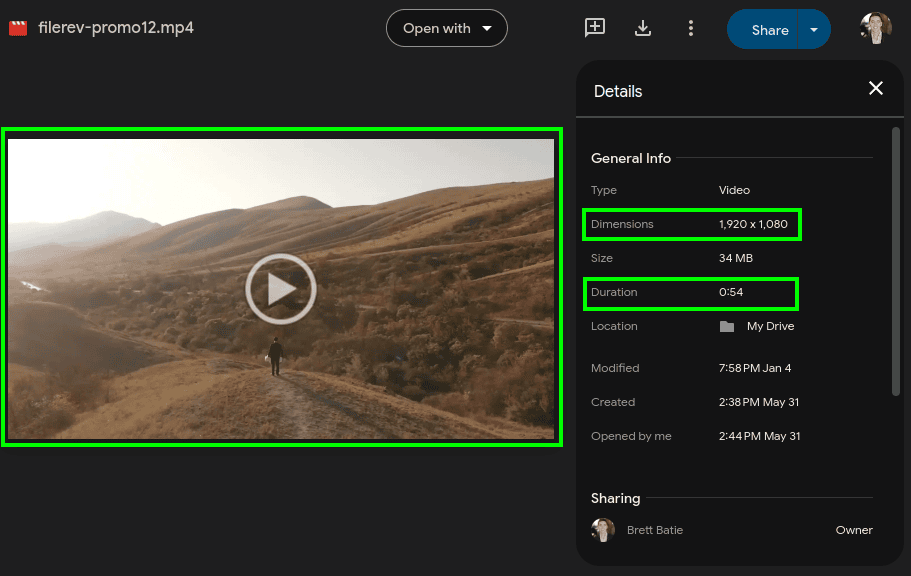 View thumbnail, duration and dimensions in Google Drive when the video has been processed.