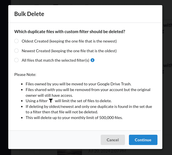 Bulk delete Google Drive duplicate photos