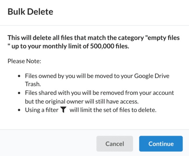 Bulk delete empty files in Google Drive