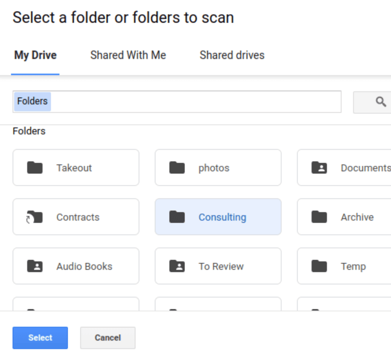 Select folder to scan to get it's folder size
