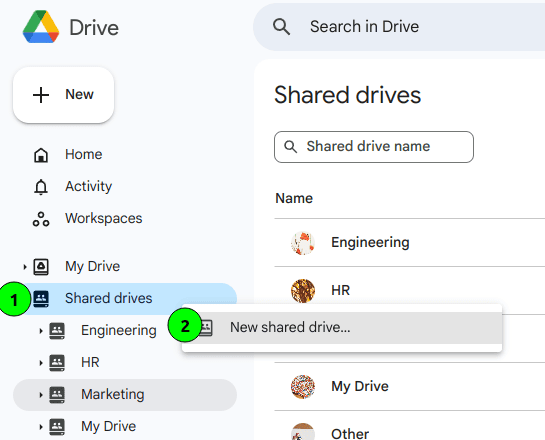 Create a Shared Drive in Google Drive