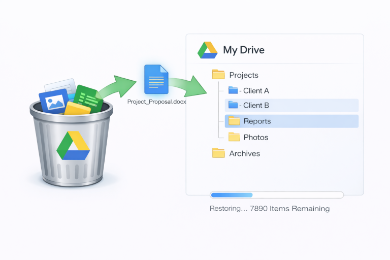 Folder hierarchy is maintained when restoring deleted Google Drive files with Filerev.